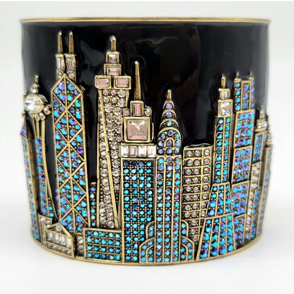 Heidi Daus Cityscape Skyline Bracelet Cuff Swarovski crystals double hinged M-L - Picture 2 of 11